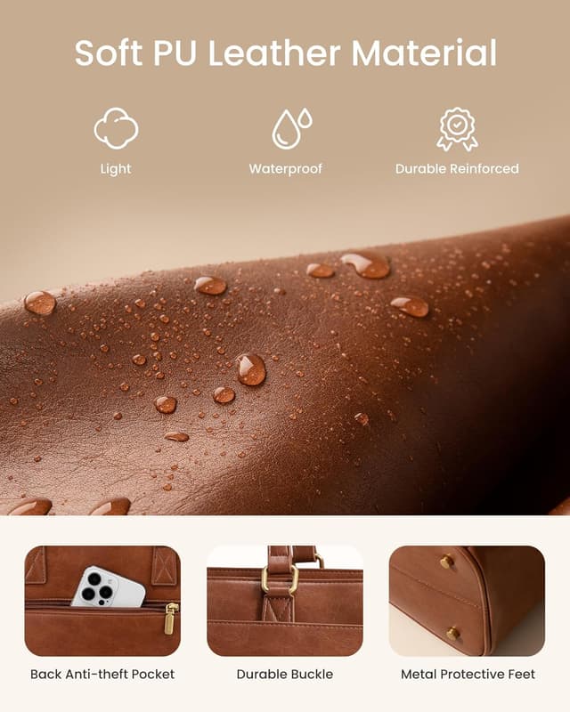 Detalle de LOVEVOOK Damen Handtasche (Groß) für Laptops bis 17,3 Zoll – Retro-Leder Optik, Braun