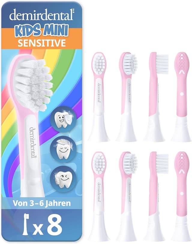 Detalle de demirdental Ersatzbürsten Kids (HX6034/HX6038) für Philips Sonicare – Rosa, 8er Set, geeignet für 3–6 Jahre