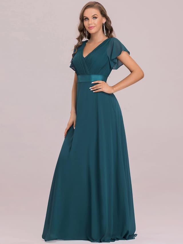 Detalle de Ever-Pretty Women’s Summer Short Sleeve Chiffon Empire Waist High-Low Formal Dress