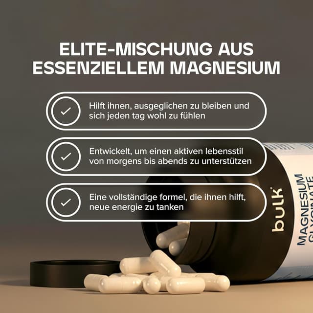 Detalle de Bulk Magnesium 3-in-1 Komplex – 900 mg Dreifach-Komplex mit Bisglycinat, Citrat & Malat, 90 Tabletten (vegan)
