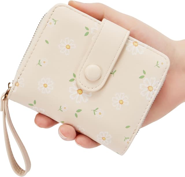 Detalle 2 de LZSXDWXY Damen-Geldbörse mit Gänseblümchen-Motiv, Außen-Reißverschluss & Kartenfächern