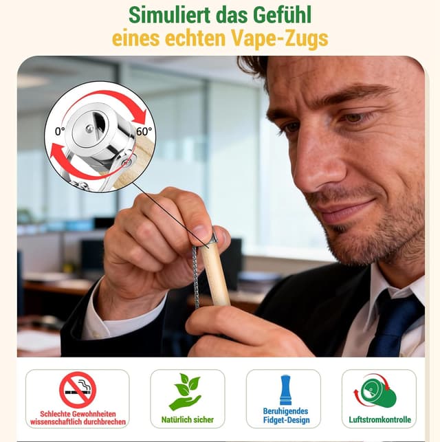 Detalle de CARITATE Rauchfrei Halskette zur Rauchentwöhnung mit einstellbarem Widerstand und Fruchtmischung (schwarzes Holz)