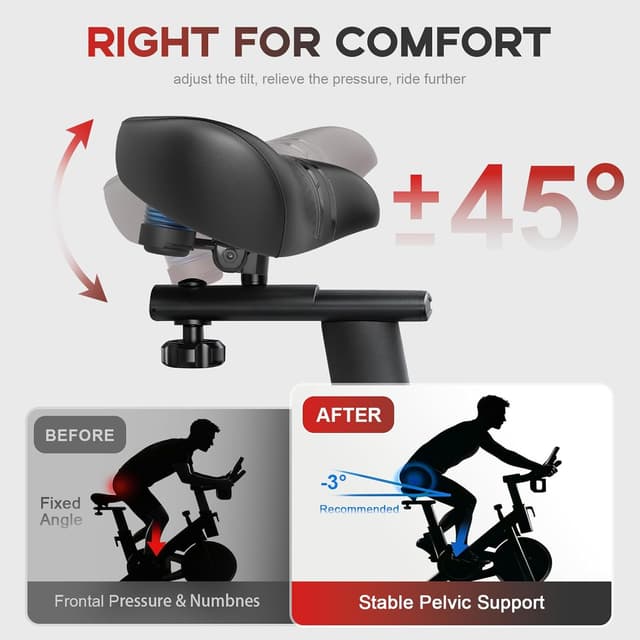 Detalle de BLUEWIND Noseless Oversized Bike Seat (Wide, 13" cushion) for Electric Bikes, Stationary Bikes & Exercise Seats