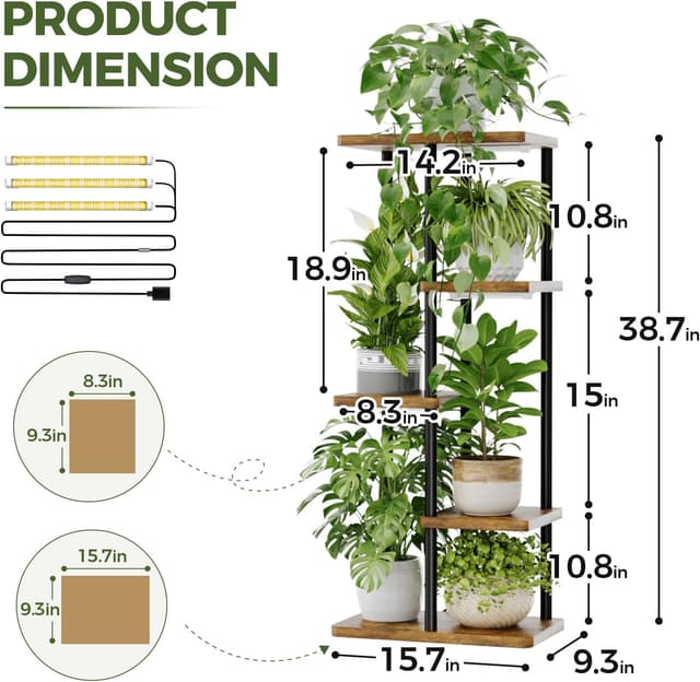 Detalle 2 de Bamworld mensola per piante da interno a 5 livelli con luce crescente