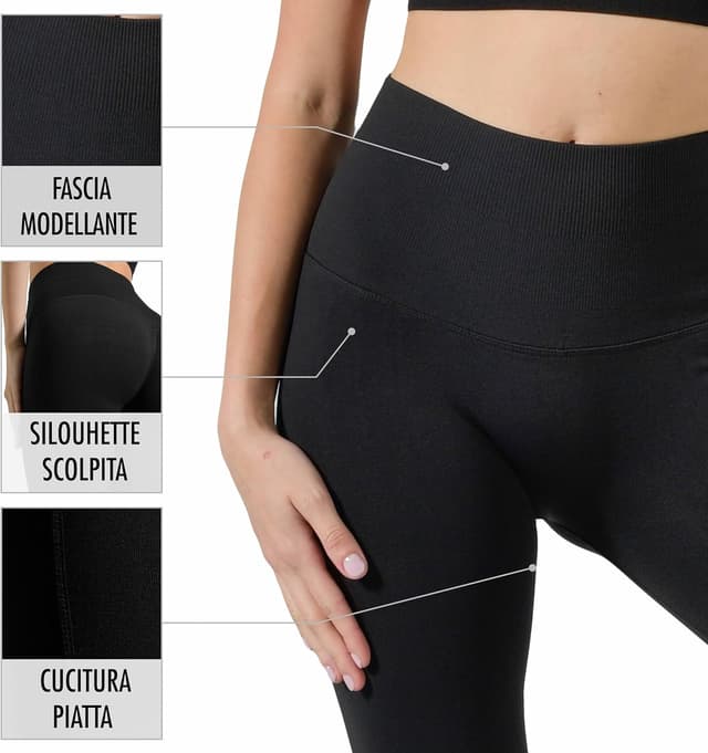 Detalle de Risalti Leggins Push Up Sculpt a vita alta seamless Made in Italy per yoga e fitness