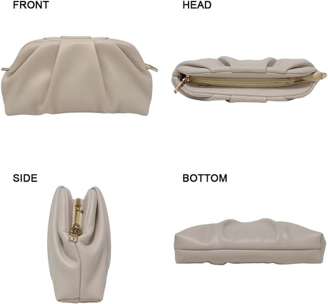 Detalle de Pahajim ruched soft PU leather clutch bag with detachable chain crossbody strap