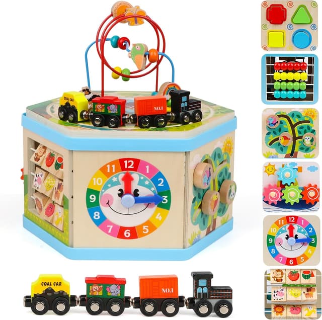 Imagen de KABENFIS Wooden Activity Cube with Train Tracks 🚂 en OfertitasTOP