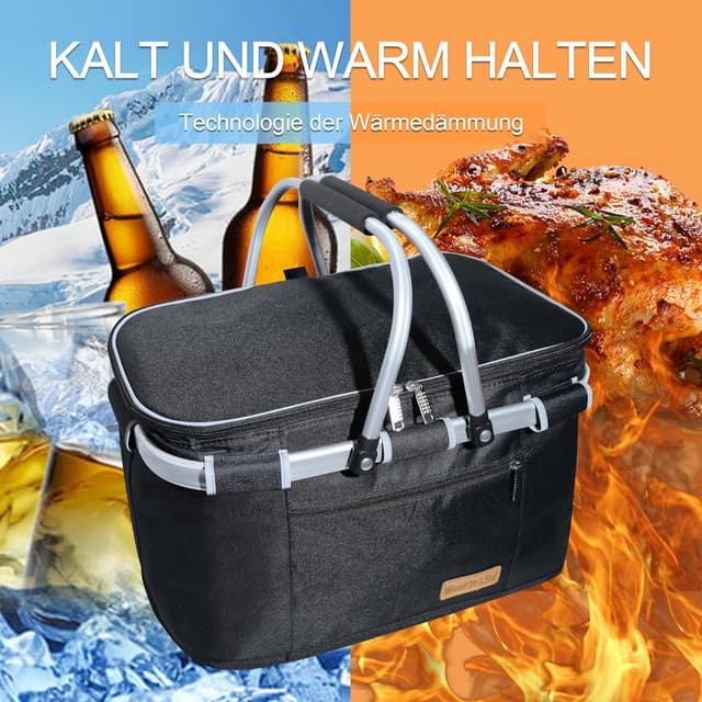 Detalle de ABIUBIU Kühltasche Einkaufskorb mit Isolierung, 26 Liter, 100% wasserdicht – große Kühlbox fürs Büro und Unterwegs