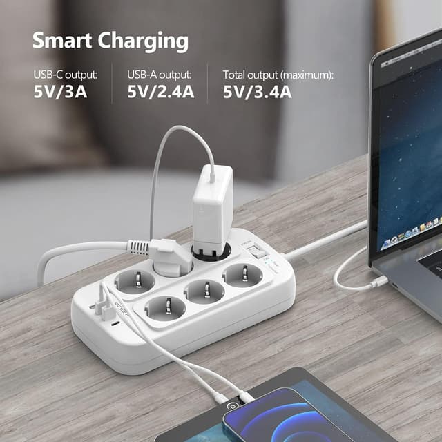 Detalle de JSVER Steckdosenleiste 6‑fach mit USB‑C 3680W 🔌