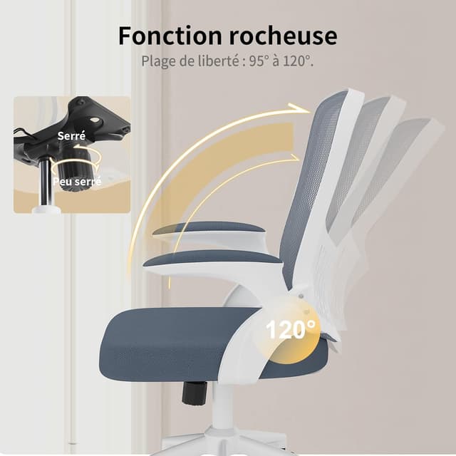 Detalle de naspaluro Chaise de bureau ergonomique grise foncée à accoudoirs rabattables et dossier pivotant 360°