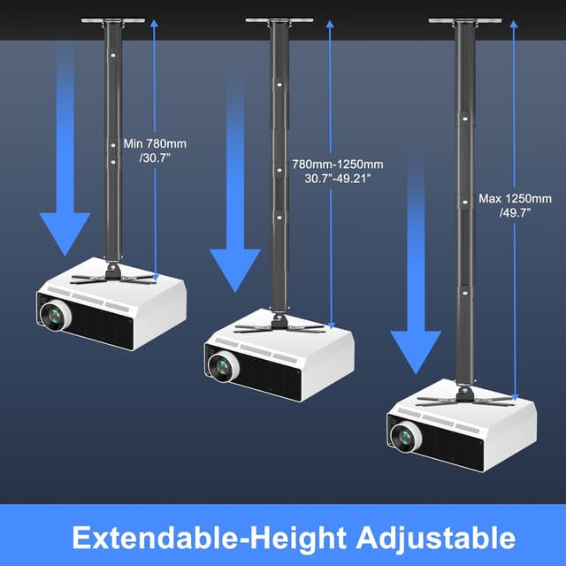 Detalle 2 de suptek Beamer-Deckenhalterung PR05LB (780–1250 mm), 360° drehbar, bis 13,6 kg, schwarz