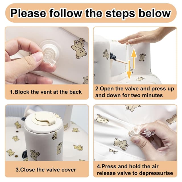 Detalle de IOPJLK aufblasbarer Baby-Sitz mit Gurt, für Babys ab 3 bis 36 Monaten (Bärenkopf)