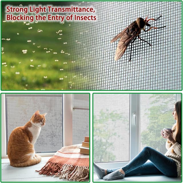 Detalle 2 de Yiichiy Fliegennetz Meterware 120 x 250 cm (Fiberglas, schwarz) – schneidbar für Fenster & Dachfenster