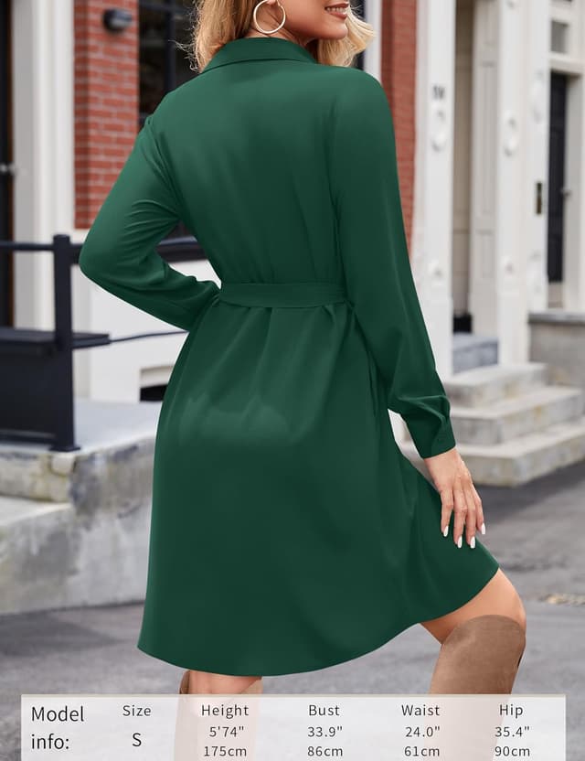 Detalle 2 de Florboom Damen Langarm-Blusenkleid mit V-Ausschnitt aus Chiffon und Taschen