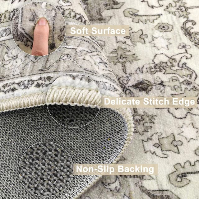 Detalle de Yamaziot Boho Washable Kitchen Rugs Set of 3 (Non-Slip, Rubber Backing, Waterproof & Stain Resistant)