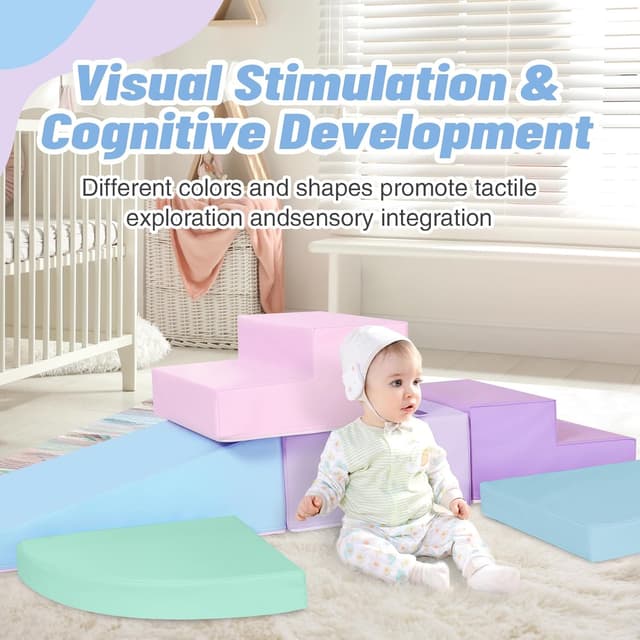 Detalle de Wilwolfer Kids Soft Play Set Indoor (6 PCS) – PU Leather Foam Climbing & Crawling Double Ladder Set