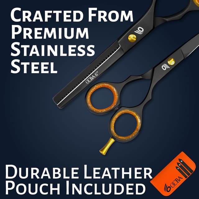 Detalle de OCBA Profi Friseurschere 6 Zoll (schwarz) – Haarschneideschere für Damen, Herren & Bart