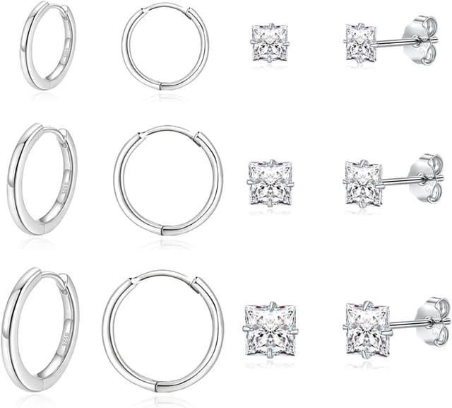 Detalle de Loutade Ohrringe Silber 925 Set mit 5 Paaren: Creolen & Ohrstecker für mehrere Piercings (hypoallergen)