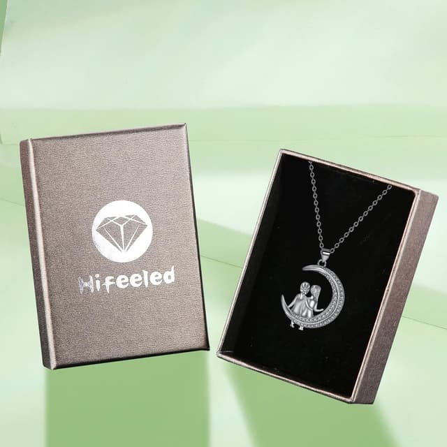 Detalle 2 de Hifeeled Halskette Sterling Silber 925 mit Mondanhänger (Zirkonia) – Geschenkidee für Schwester, Freundin, Mutter