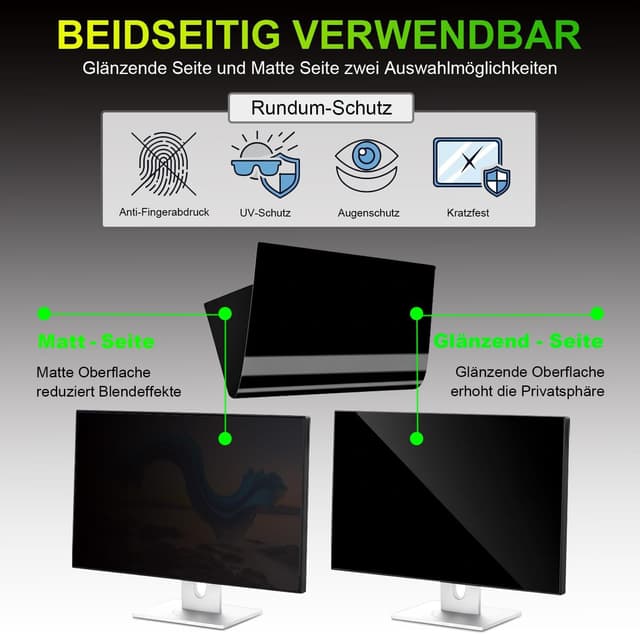 Detalle de ruord Sichtschutzfolie für 20 Zoll 16:9 (44,2 x 24,9 cm) Monitor – Blaulichtfilter & Blendschutz, abnehmbar