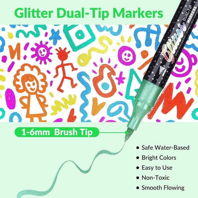 Detalle de KEMYR Glitter Brush Marker Pens (72 dual-tip metallic sparkle colours)