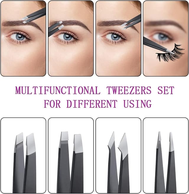 Detalle de URAQT set pinzette sopracciglia professionali da 6 pezzi con astuccio in pelle