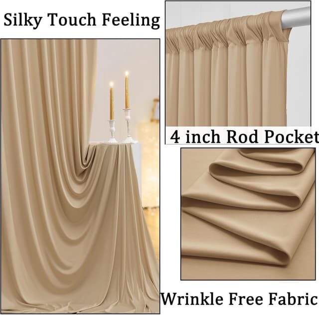 Detalle de Beige Kulissen-Vorhang 2,5x3 m aus Polyester für Hochzeit, Geburtstag & Fotobackdrop
