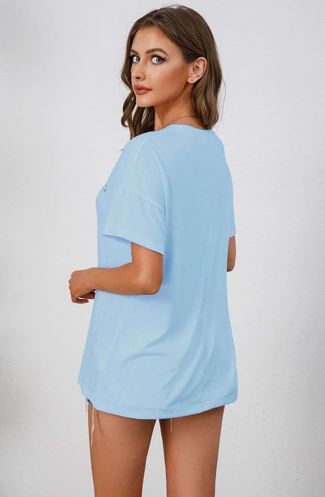 Detalle de Teesho Damen Oversized Langarm-/Kurzarm-T-Shirt aus Baumwolle (75% Baumwolle) – lässige Casual-Tunika