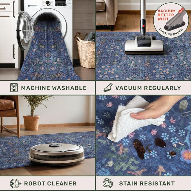 Thumbnail 4 de 5x7 Dark Navy Blue Vintage Floral Area Rug 🏡