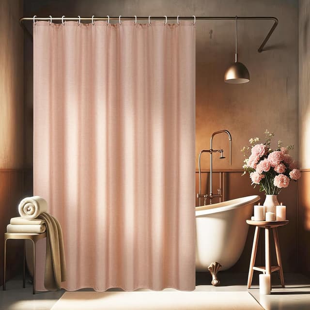 Detalle de EurCross rideau de douche texturé effet lin rose 180×200 cm avec œillets et crochets