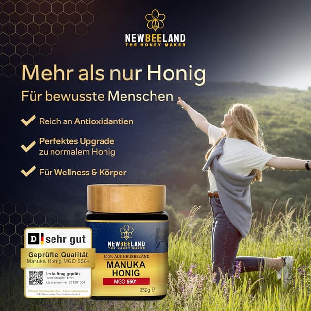 Thumbnail 6 de NEWBEELAND Manuka Honig MGO 550+ (250 g) – lichtgeschütztes Glas, chargengeprüft