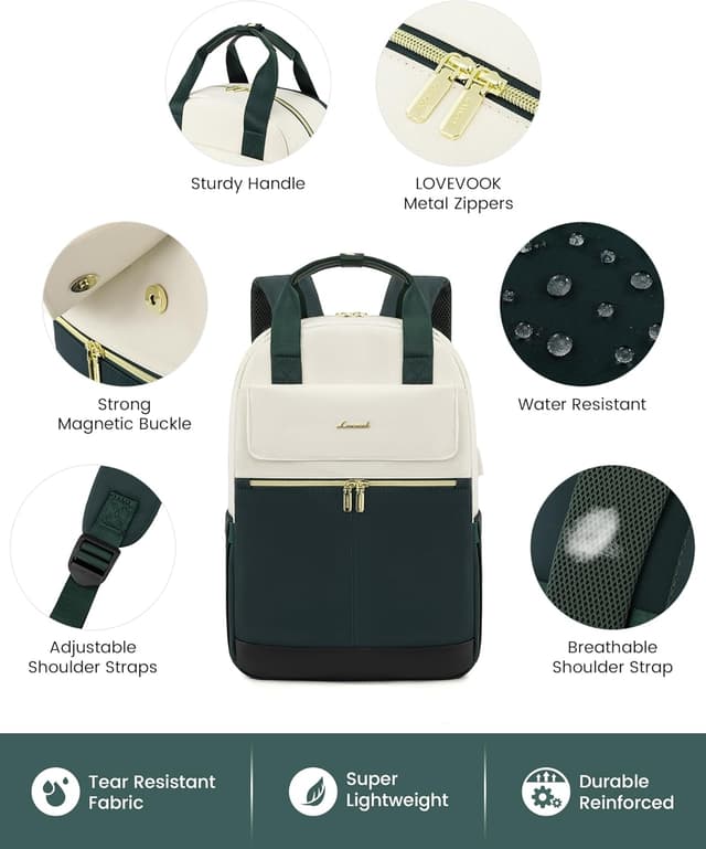 Thumbnail 2 de LOVEVOOK Rucksack Damen 15,6 Zoll Dunkelgrün