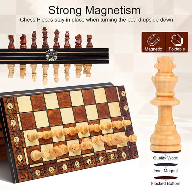 Detalle 2 de Schachspiel Holz Magnetisch 3-in-1