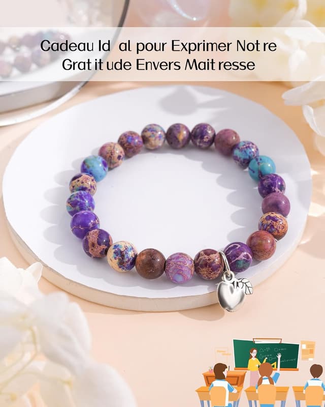 Detalle de SUNSH Cadeau Maîtresse : lot de 2 bracelets en pierre (pomme) avec cartes et pochons