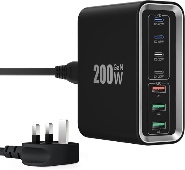 Detalle de Suiwel USB-C 200W GaN 7-Port Fast Charging Station Hub with 65W Laptop Port