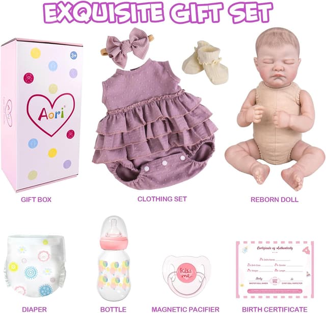 Thumbnail 6 de Aori Lifelike Reborn Baby Girl Dolls 20-Inch Realistic Reborn Doll Gift Set
