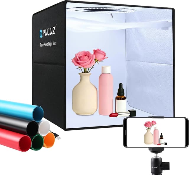 Detalle de PULUZ 30 cm Fotostudio Lichtzelt (Fotobox) mit 112 dimmbaren LED & 6 Hintergründen – für Produktfotos