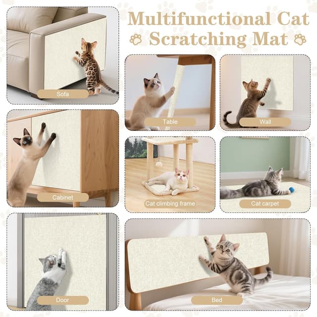 Thumbnail 6 de Omtofo 2er-Pack selbstklebende Kratzschutzmatten für Sofa & Katzenliegeplätze (200 x 40 cm), cremefarben