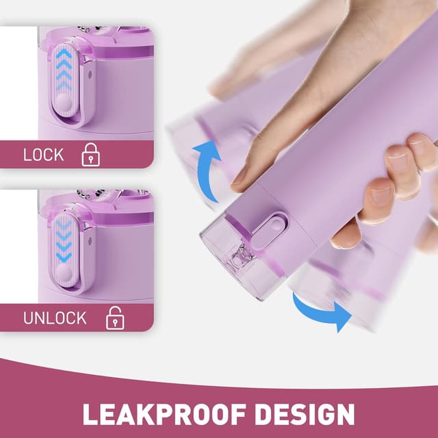 Detalle de Exllena Small Water Bottle 270ml with Straw (Pink) – Leak-Proof 1-Hand Flask