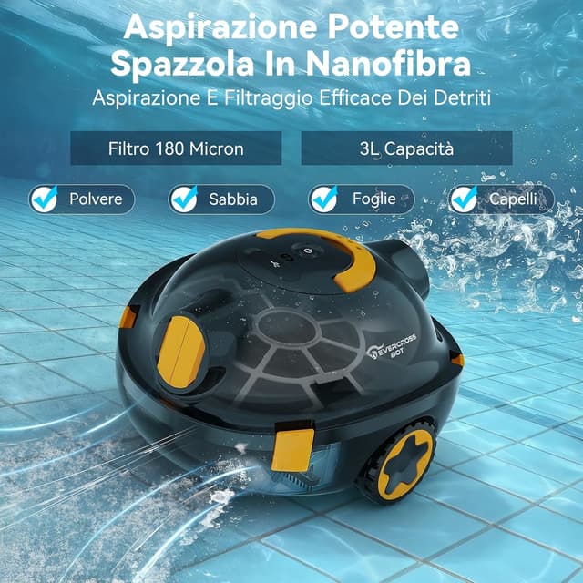 Detalle 2 de EVERCROSS BOT Y10 Robot Piscina senza fili con parcheggio automatico e filtro 180 μm