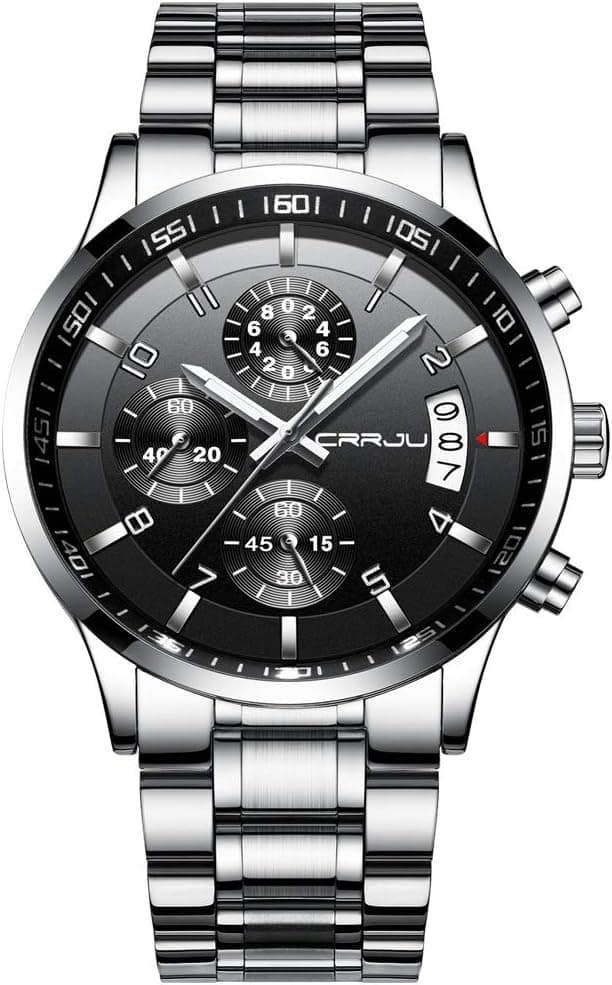 Detalle de CRRJU Herren Chronographen-Uhr mit Quarzwerk, 30 m wasserdichtem Edelstahlarmband und Kalender