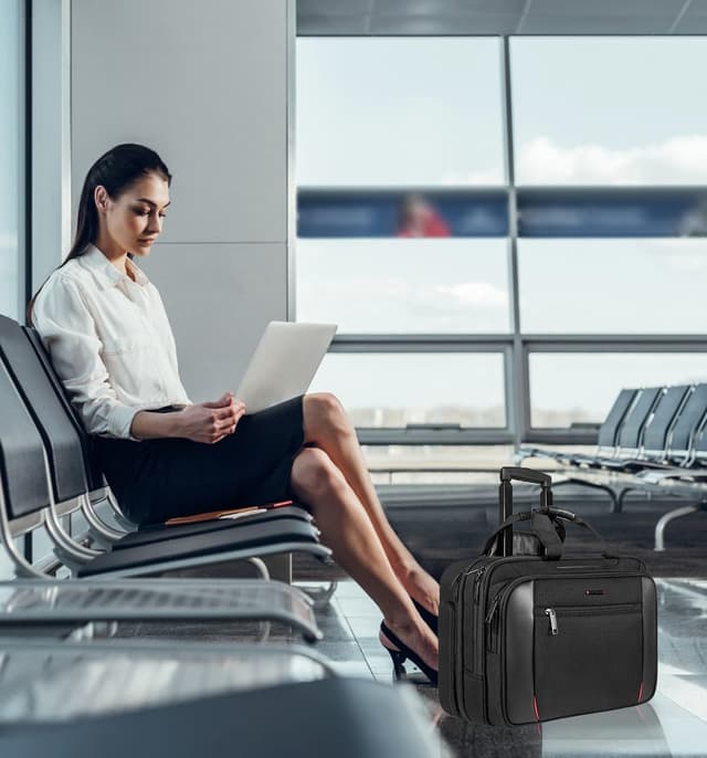 Detalle 2 de EMPSIGN Borsa per laptop con ruote trolley fino a 17,3" e tasca RFID, impermeabile – nero