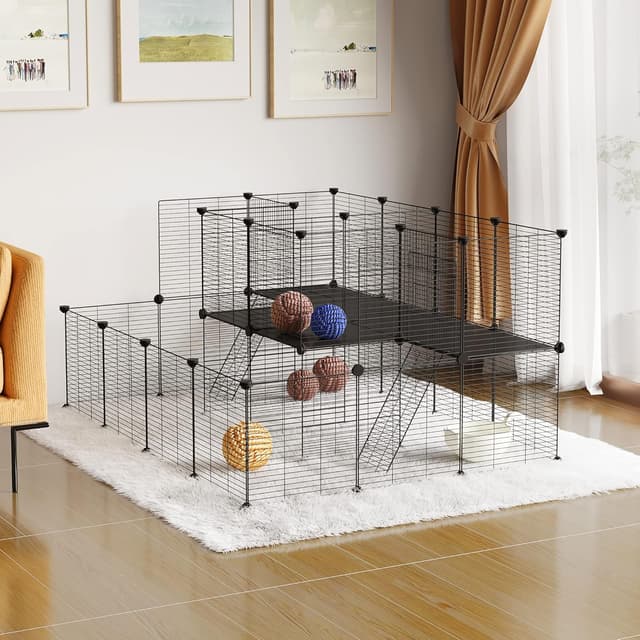 Detalle 2 de EUGAD Freigehege für Kaninchen & Kleintiere mit Tür und Leiter (145x108x72 cm) – modulares Metallgitter-DIY-Gehege