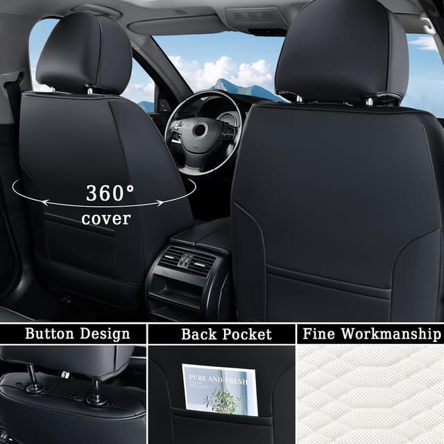 Detalle de Coverado Nappa Leather Car Seat Covers Full Set (5 Seats) — Waterproof Black & White