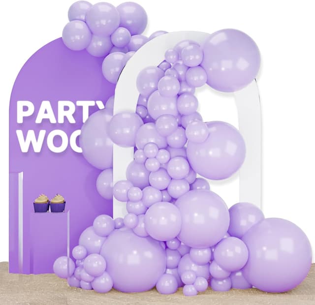 Detalle de PartyWoo Lavender Balloons 120pcs Mixed Sizes Balloon Arch Kit (18, 12, 10 & 5 Inch) — Light Pastel Purple Lilac