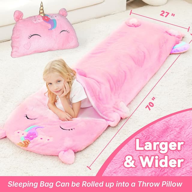 Detalle 2 de iPlay iLearn Kids Unicorn Sleeping Bag 2-in-1 Toddler Nap Mat (Plush Slumber Sack)