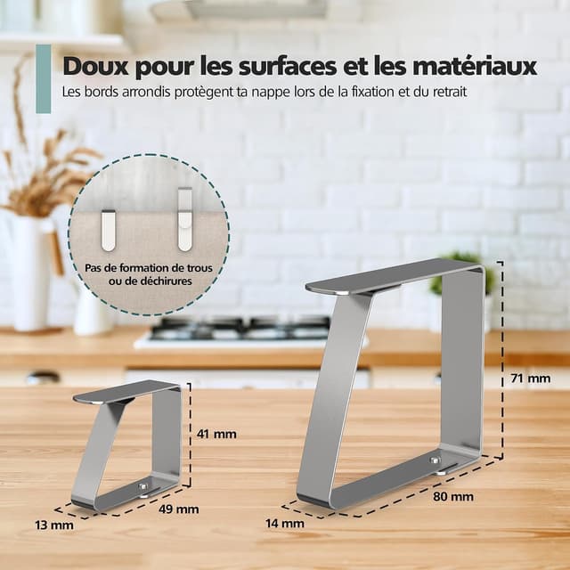 Detalle de Virea (lot de 8) pinces à nappe en acier inoxydable argent pour tables jusqu’à 3 cm d’épaisseur