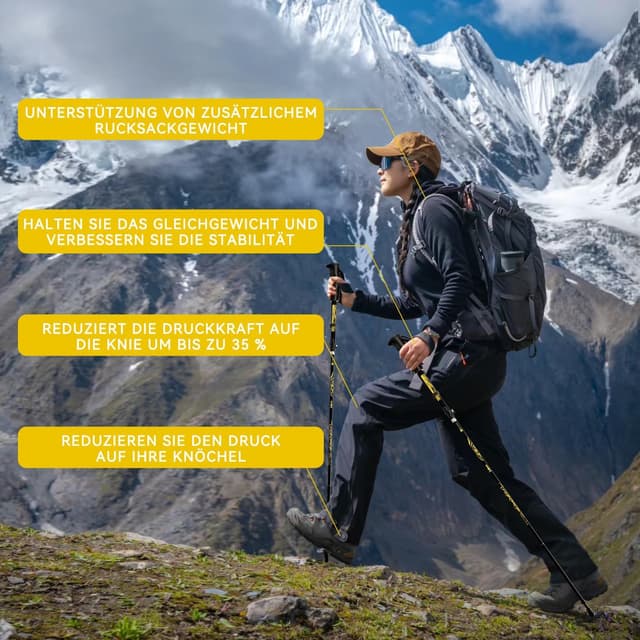 Detalle 2 de DOBESTS Wanderstöcke für Nordic Walking: faltbar & verstellbar (110–130 cm) mit Gummipuffern und Tasche