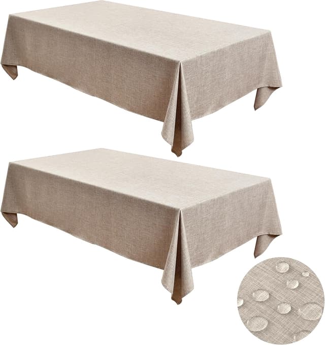 Detalle de Fitable Faux Linen Tablecloths for Rectangle Tables (2-Pack, 60x102 Inch) – Water & Stain Resistant Farmhouse Table Covers