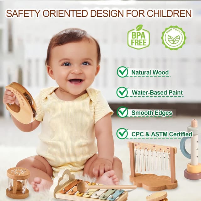 Detalle de Smartwo Kids Musical Instruments wooden toy set 🎶